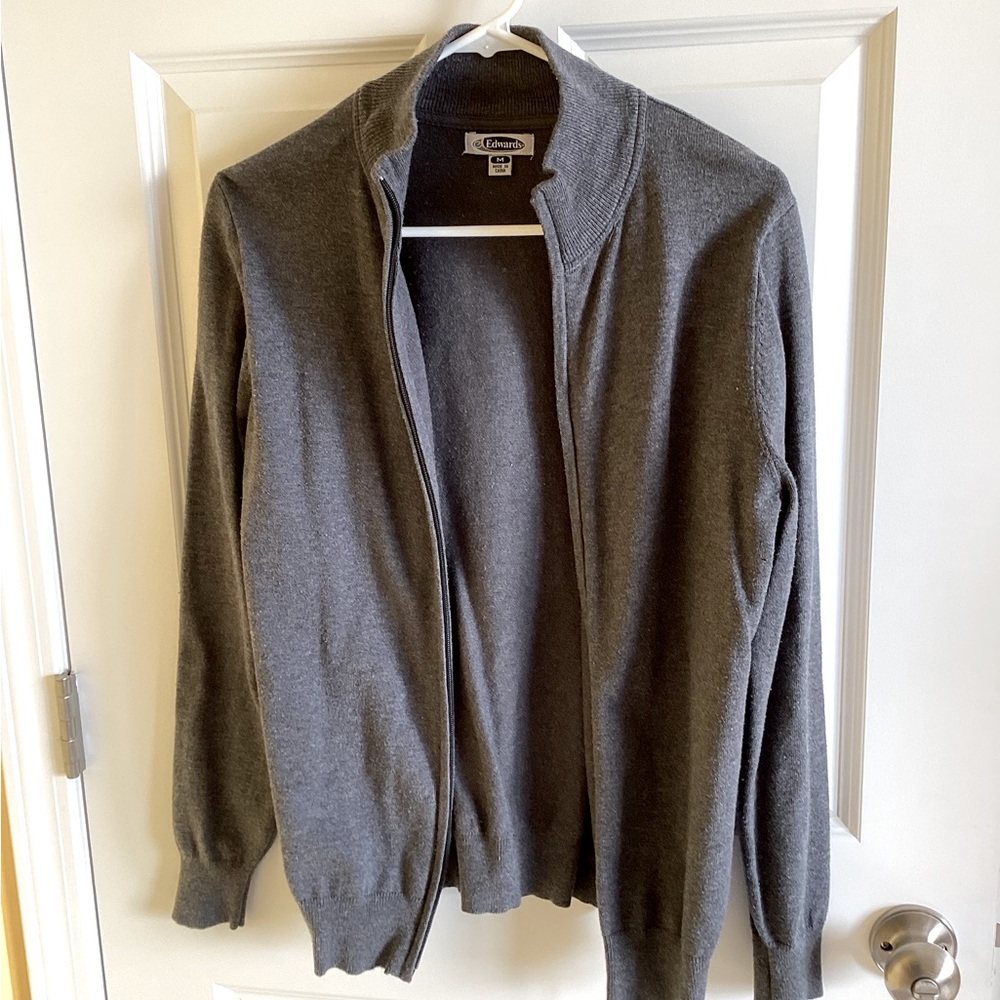 Women’s front zip cotton blend knit cardigan in gray